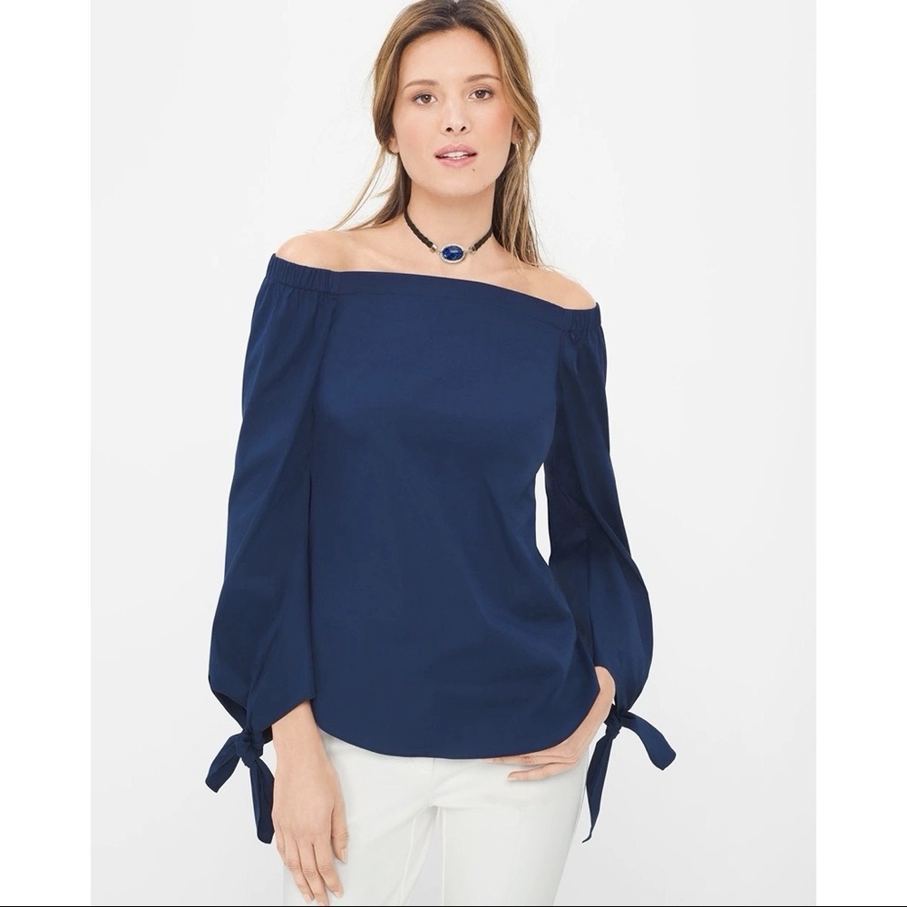 WHBM Off-The-Shoulder Tie Sleeve Blouse